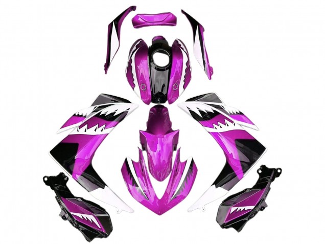 Carenagens Moto Yamaha R3 2015-2018 - Rosa Branco Preto Brilhante Tubarão