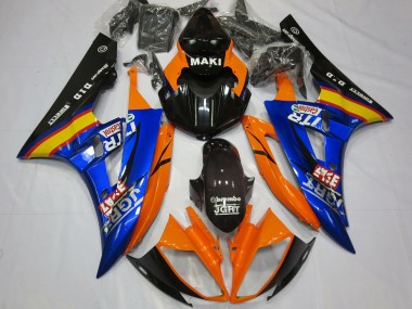 Carenagens Moto Yamaha R6 2006-2007 - Laranja Azul Preto Brilhante Castrol