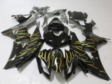 Carenagens Moto Yamaha R6 2008-2016 - Preto Brilhante Ouro Chama