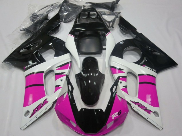 Carenagens Moto Yamaha R6 1998-2002 - Branco Rosa Preto Brilhante