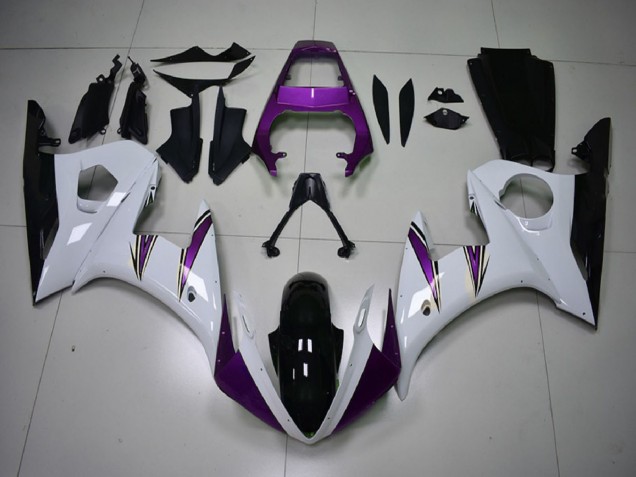 Carenagens Moto Yamaha R6 2003-2004 - Branco Roxo Preto Brilhante