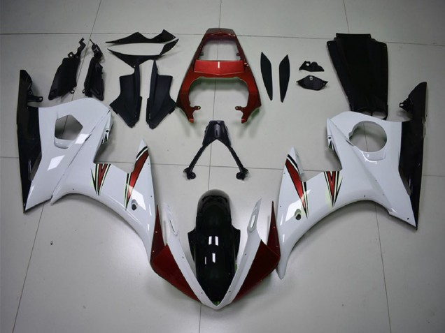 Carenagens Moto Yamaha R6 2003-2004 - Branco Vermelho Preto Brilhante