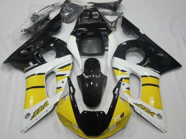 Carenagens Moto Yamaha R6 1998-2002 - Amarelo Branco Preto Brilhante