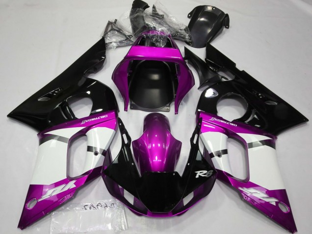 Carenagens Moto Yamaha R6 1998-2002 - Roxo Branco Preto Brilhante