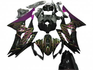 Carenagens Moto Yamaha R6 2008-2016 - Roxo Preto Brilhante Ouro Chama