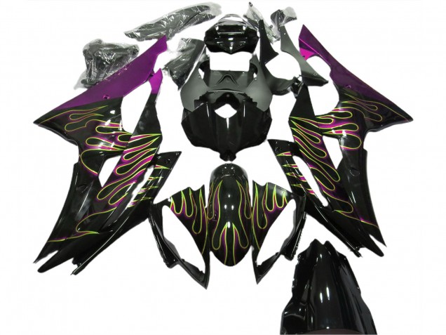 Carenagens Moto Yamaha R6 2008-2016 - Roxo Preto Brilhante Ouro Chama