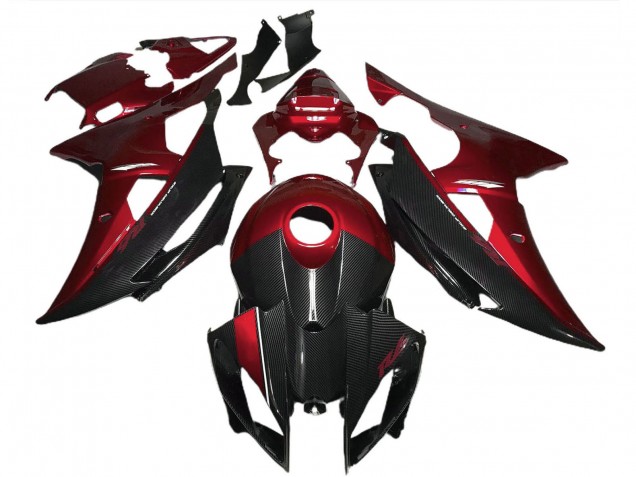 Carenagens Moto Yamaha R6 2008-2016 - Vermelho Preto Fibra de Carbono Estilo