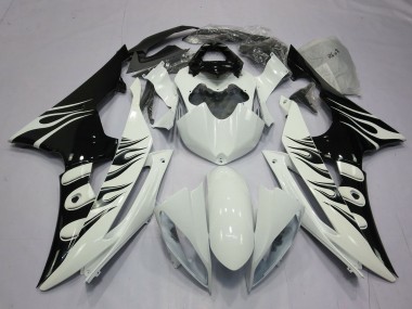 Carenagens Moto Yamaha R6 2008-2016 - Branco Preto Brilhante Chama