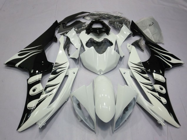 Carenagens Moto Yamaha R6 2008-2016 - Branco Preto Brilhante Chama