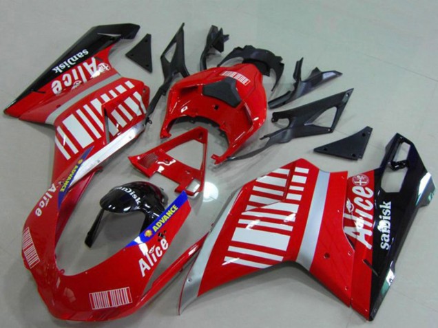 Carenagens Moto Ducati 848 1098 1198 2007-2014 - Prata Vermelho Preto Brilhante Alice Sandisk