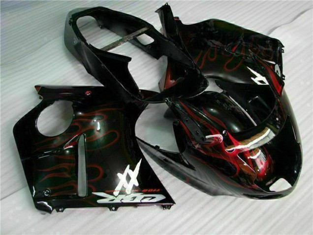 Kit Carenagens Moto Honda CBR1100XX Blackbird 1996-2007 - Preto Brilhante Vermelho Chama