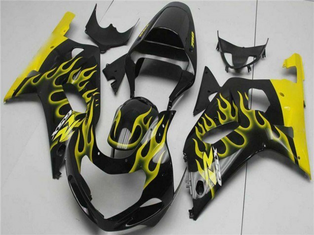Carenagens Moto Suzuki GSXR 600/750 2001-2003 - Preto Brilhante Amarelo Chama