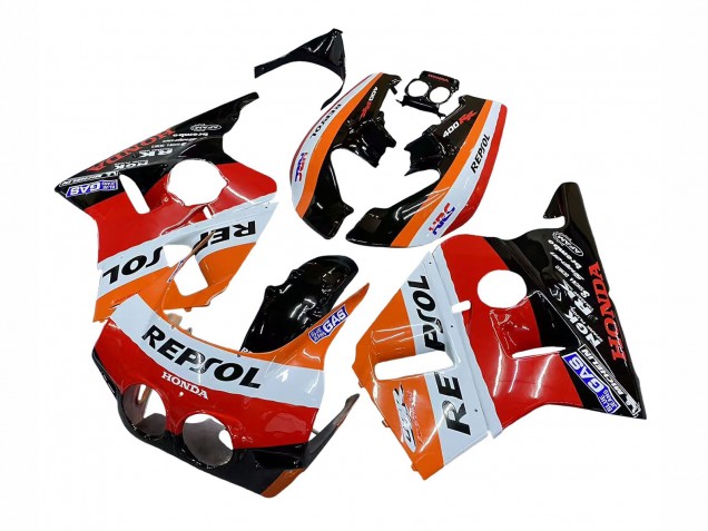 Carenagens Moto Honda CBR400RR NC23 1987-1989 - Laranja Branco Vermelho Preto Brilhante Repsol HRC
