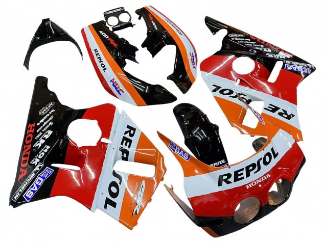 Carenagens Moto Honda CBR400RR NC23 1987-1989 - Laranja Branco Vermelho Preto Brilhante Repsol HRC