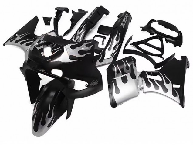 Carenagens Moto Kawasaki ZZR400 1993-2007 - Preto Brilhante Prata Chama