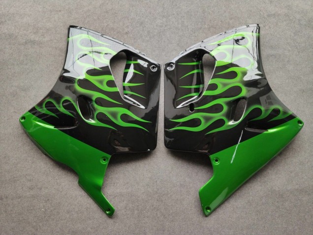 Carenagens Moto Kawasaki ZZR1100 1993-2003 - Preto Brilhante Verde Chama