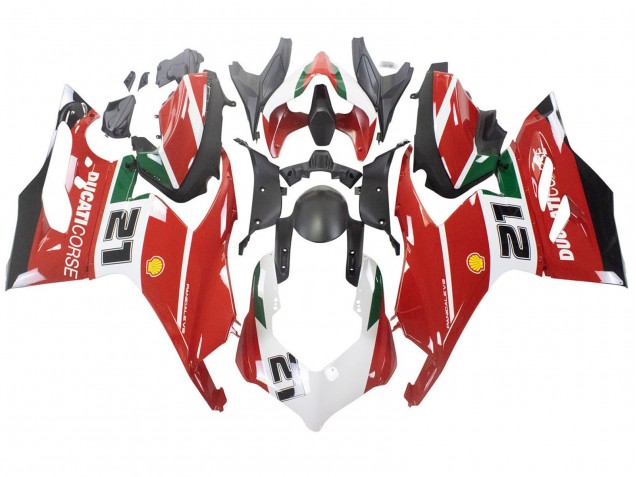 Carenagens Moto Ducati Panigale V2 2020-2024 - Branco Vermelho Verde Preto Fosco Corse 21