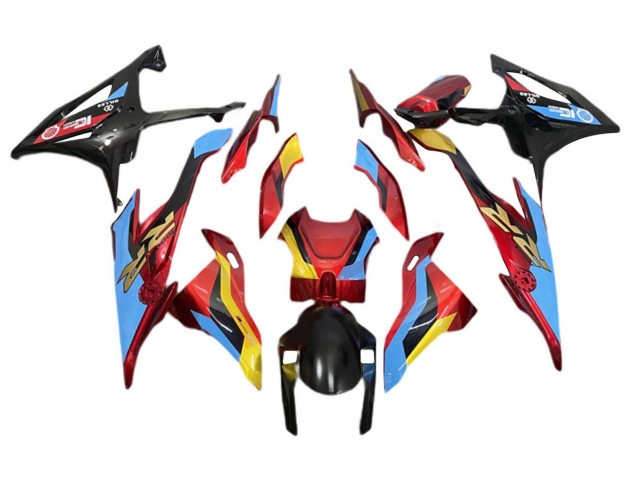 Carenagens Moto BMW S1000RR 2019-2022 - Azul Claro Vermelho Ouro