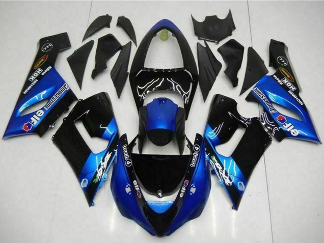 Carenagens Moto Kawasaki ZX6R 2005-2006 - Azul Preto Brilhante Elf