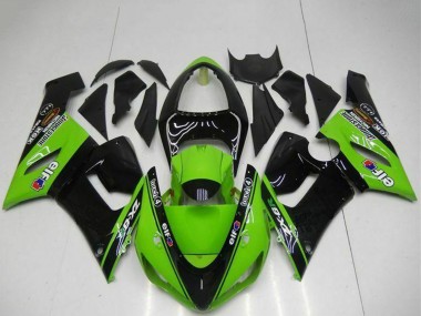 Carenagens Moto Kawasaki ZX6R 2005-2006 - Verde Preto Brilhante Elf