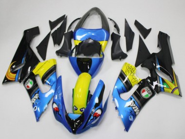 Carenagens Moto Kawasaki ZX6R 2005-2006 - Azul Amarelo Preto Tubarão
