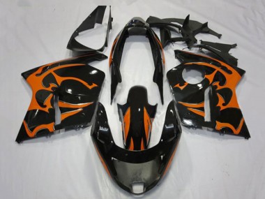 Carenagens Moto Honda CBR1100XX Blackbird 1996-2007 - Preto Brilhante Laranja Chama