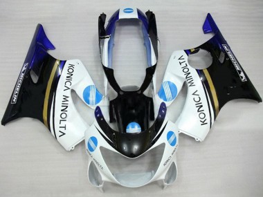 Carenagens Moto Honda CBR600 F4 1999-2000 - Branco Azul Preto Brilhante Konica Minolta