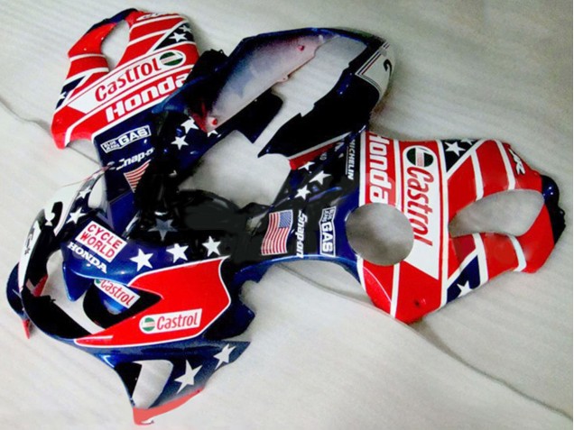 Carenagens Moto Honda CBR600 F4 1999-2000 - Vermelho Branco Azul Preto Brilhante Estrela Castrol