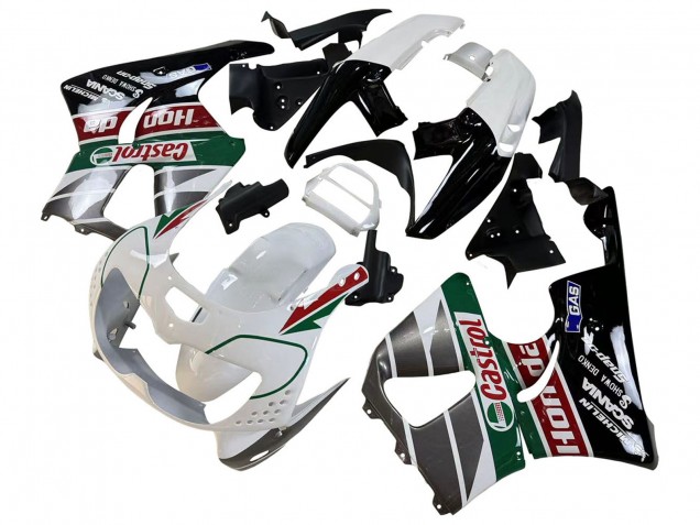 Carenagens Moto Honda CBR900RR 893 1996-1997 - Branco Verde Cinzento Preto Brilhante Castrol