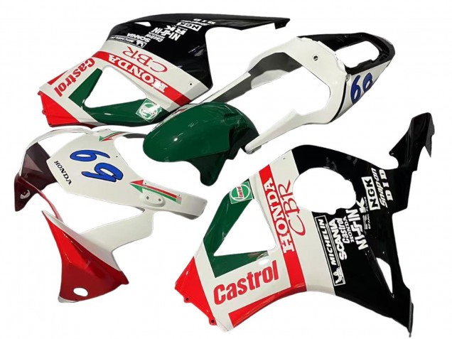 Carenagens Moto Honda CBR900RR 954 2002-2003 - Branco Vermelho Verde Preto Brilhante Castrol