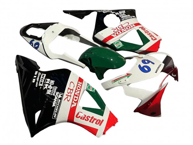 Carenagens Moto Honda CBR900RR 954 2002-2003 - Branco Vermelho Verde Preto Brilhante Castrol