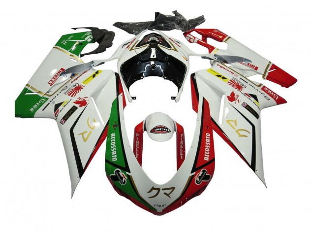 Carenagens Moto Ducati 848/1098/1198 2007-2014 - Branco Vermelho Verde Accossato