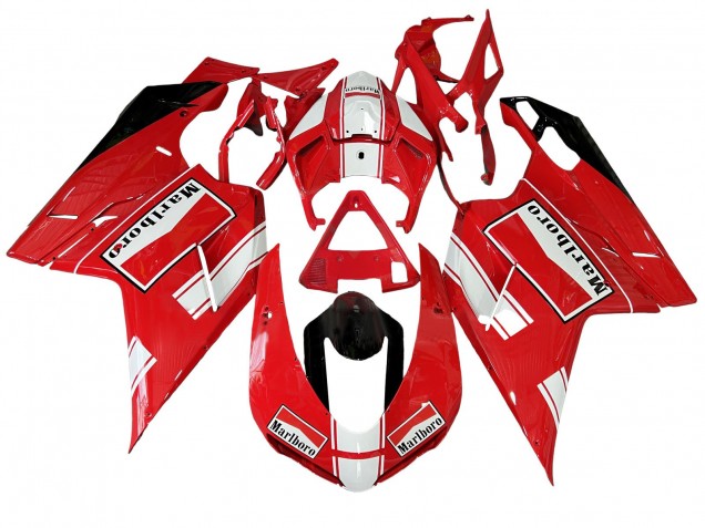 Carenagens Moto Ducati 848/1098/1198 2007-2014 - Branco Vermelho Preto Brilhante Marlboro