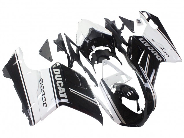 Carenagens Moto Ducati 848/1098/1198 2007-2014 - Branco Preto Brilhante Corse