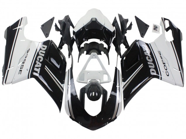 Carenagens Moto Ducati 848/1098/1198 2007-2014 - Branco Preto Brilhante Corse