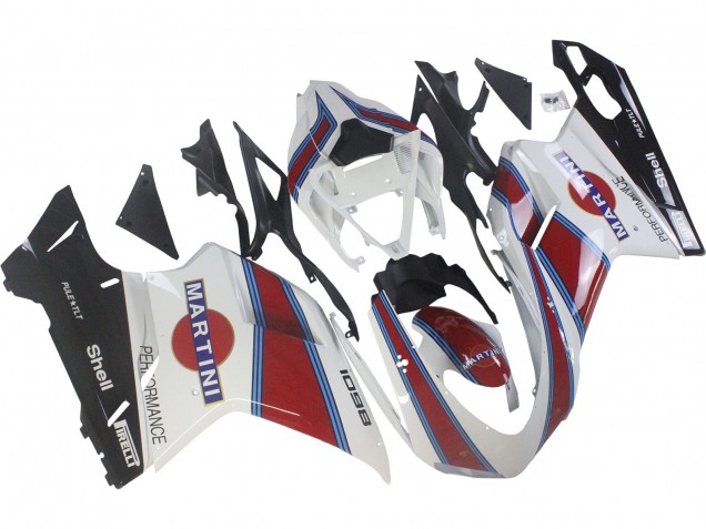 Carenagens Moto Ducati 1098 2007-2014 - Branco Vermelho Azul Preto Brilhante Martini