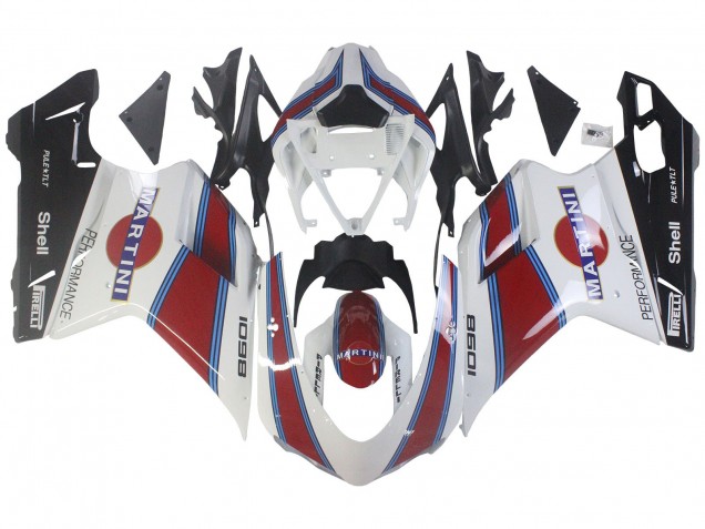 Carenagens Moto Ducati 1098 2007-2014 - Branco Vermelho Azul Preto Brilhante Martini