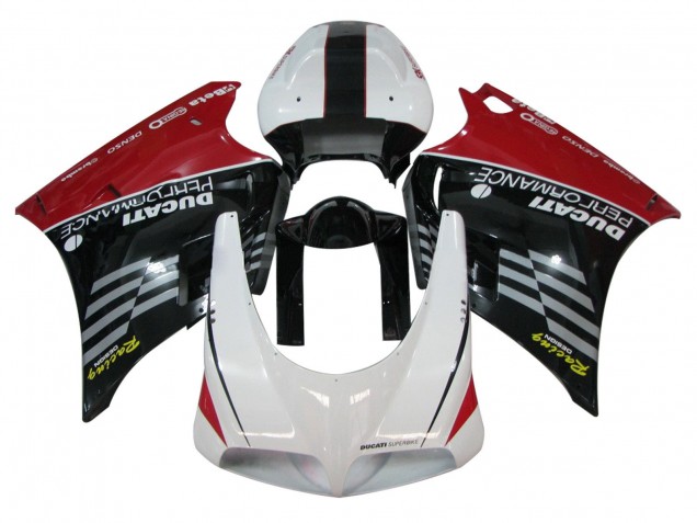 Carenagens Moto Ducati 748/916/996/998 1993-2005 - Branco Vermelho Preto Brilhante Corrida Performance