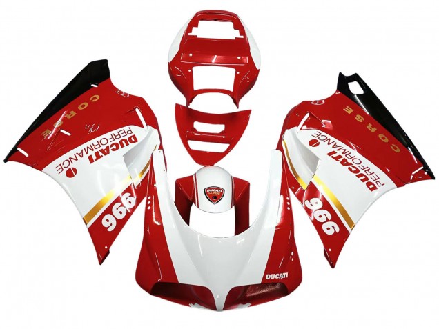 Carenagens Moto Ducati 996 1993-2005 - Branco Vermelho Ouro Preto Brilhante Corse Performance