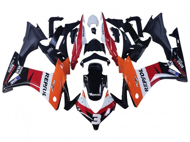 Carenagens Moto Honda CBR500R 2013-2015 - Laranja Branco Vermelho Preto Brilhante Repsol 3