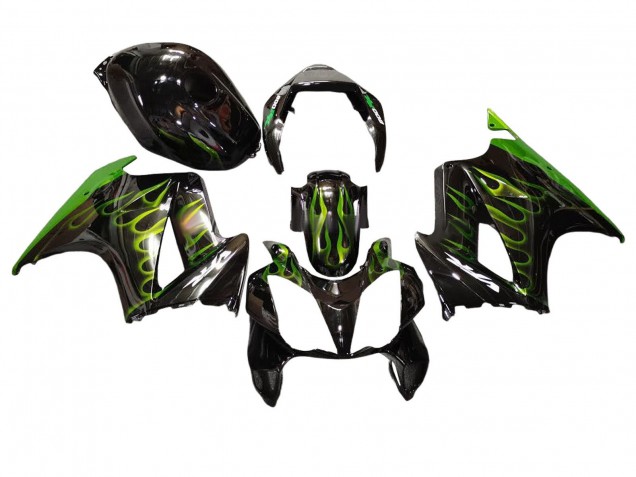 Carenagens Moto Honda VFR 800 2002-2013 - Preto Brilhante Verde Chama