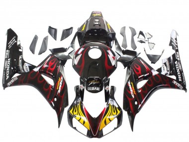 Carenagens Moto Honda CBR1000RR 2006-2007 - Preto Brilhante Amarelo Vermelho Chama