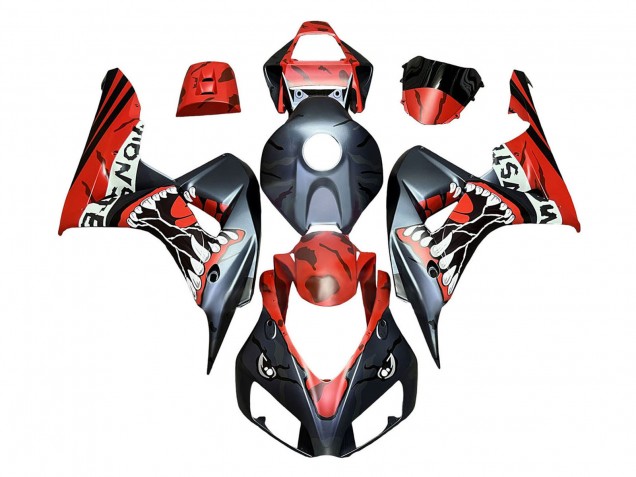Carenagens Moto Honda CBR1000RR 2006-2007 - Vermelho Preto Fosco Monstro Tubarão