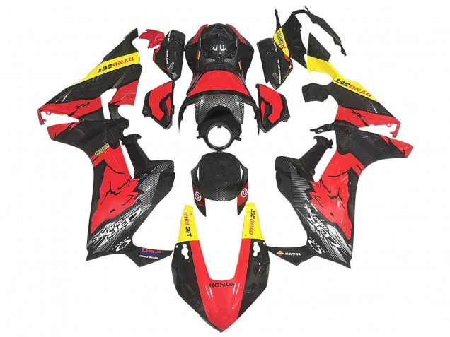 Carenagens Moto Honda CBR1000RR 2017-2023 - Vermelho Amarelo Preto Fibra de Carbono