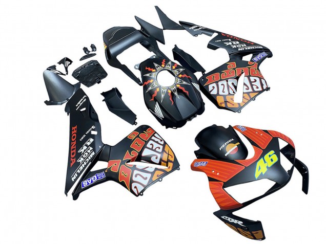 Carenagens Moto Honda CBR600RR 2003-2004 - Preto Fosco Laranja Repsol Rossi 46