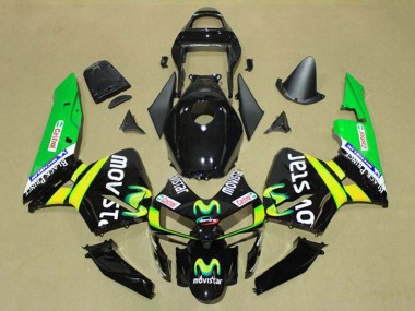 Carenagens Moto Honda CBR600RR 2003-2004 - Preto Brilhante Amarelo Verde MoviStar Castrol