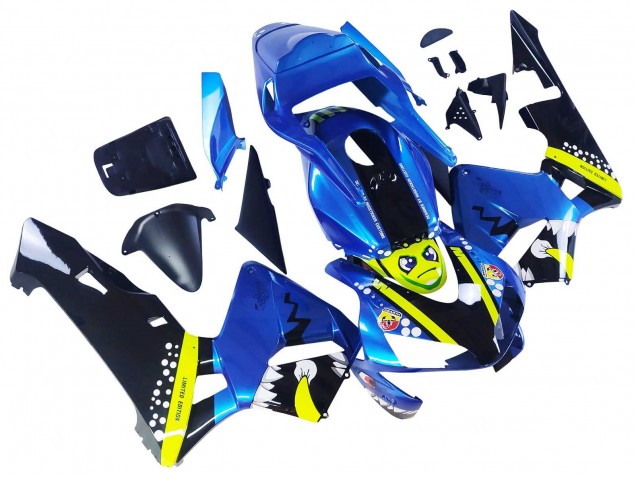 Carenagens Moto Honda CBR600RR 2003-2004 - Azul Amarelo Néon Preto Brilhante Tubarão