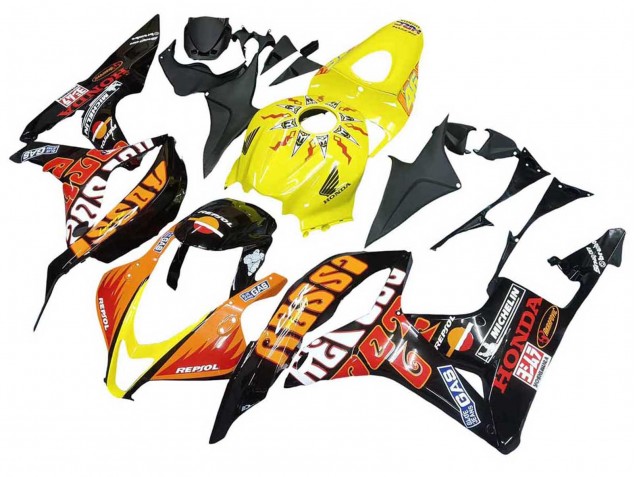 Carenagens Moto Honda CBR600RR 2007-2008 - Amarelo Laranja Preto Brilhante Rossi Repsol