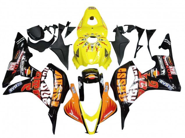 Carenagens Moto Honda CBR600RR 2007-2008 - Amarelo Laranja Preto Brilhante Rossi Repsol