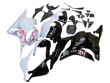 Carenagens Moto Honda CBR600RR 2009-2012 - Branco Cherry Blossom Preto Brilhante